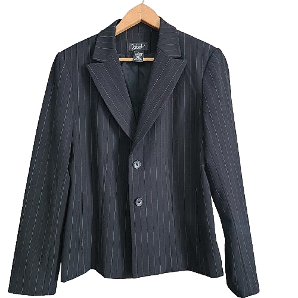 Womens 6 Rafaella 80s Black Pinstripe Academia Blazer Jacket
